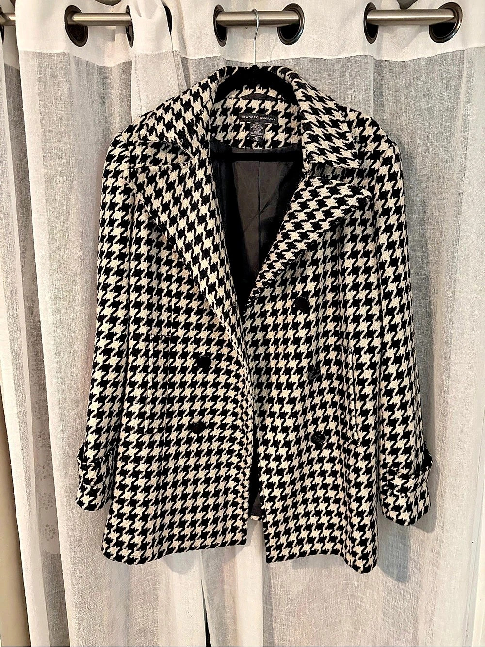 New York & Company Wool Houndstooth Peacoat Women’s 18 Black Ivory Plus Size